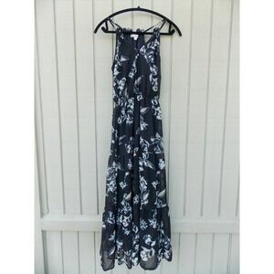 Wallflower Maxi Dress Floral Chiffon Tiered Halter Women Size S Black Blue White